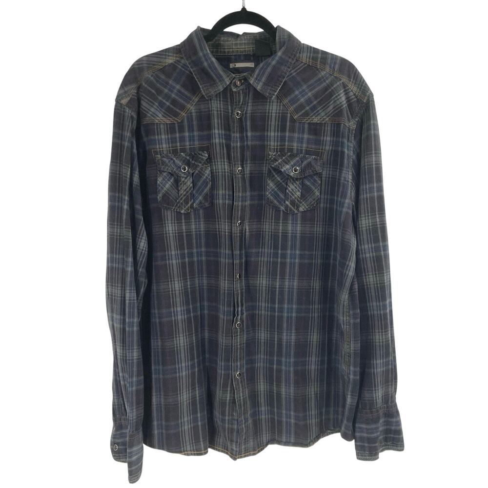 Counter Intelligence Plaid Flannel Blue Purple Men’s 2XL Cotton Long Sleeve